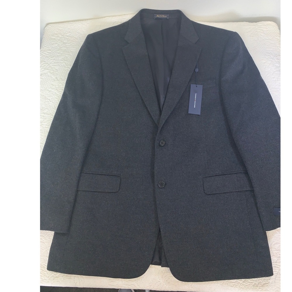 Tommy Hilfiger Mens Blazer Charcoal‎ Gray Heather Two Button Sport Coat Jacket